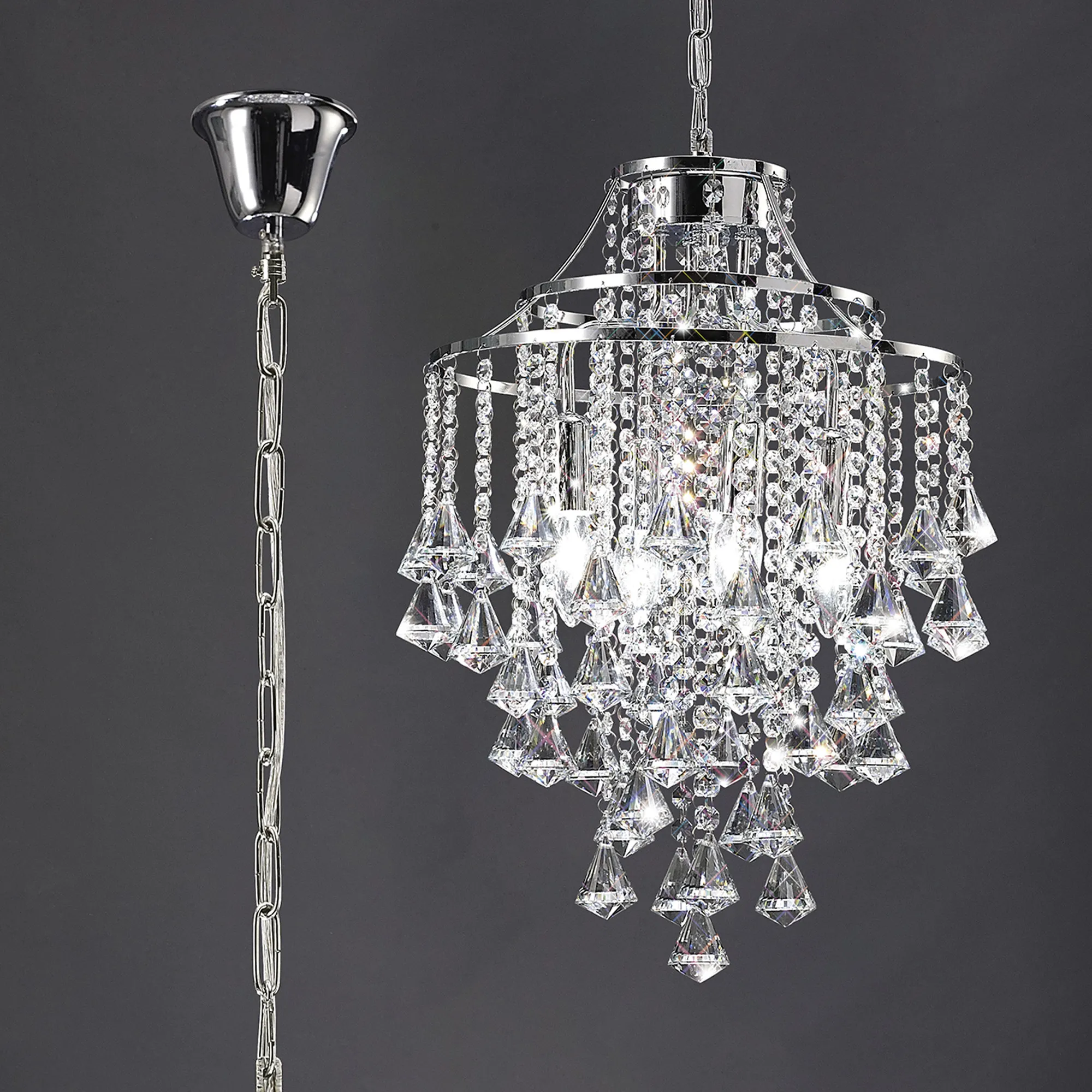 Inina Polished Chrome Crystal Ceiling Lights Diyas Single Crystal Pendants